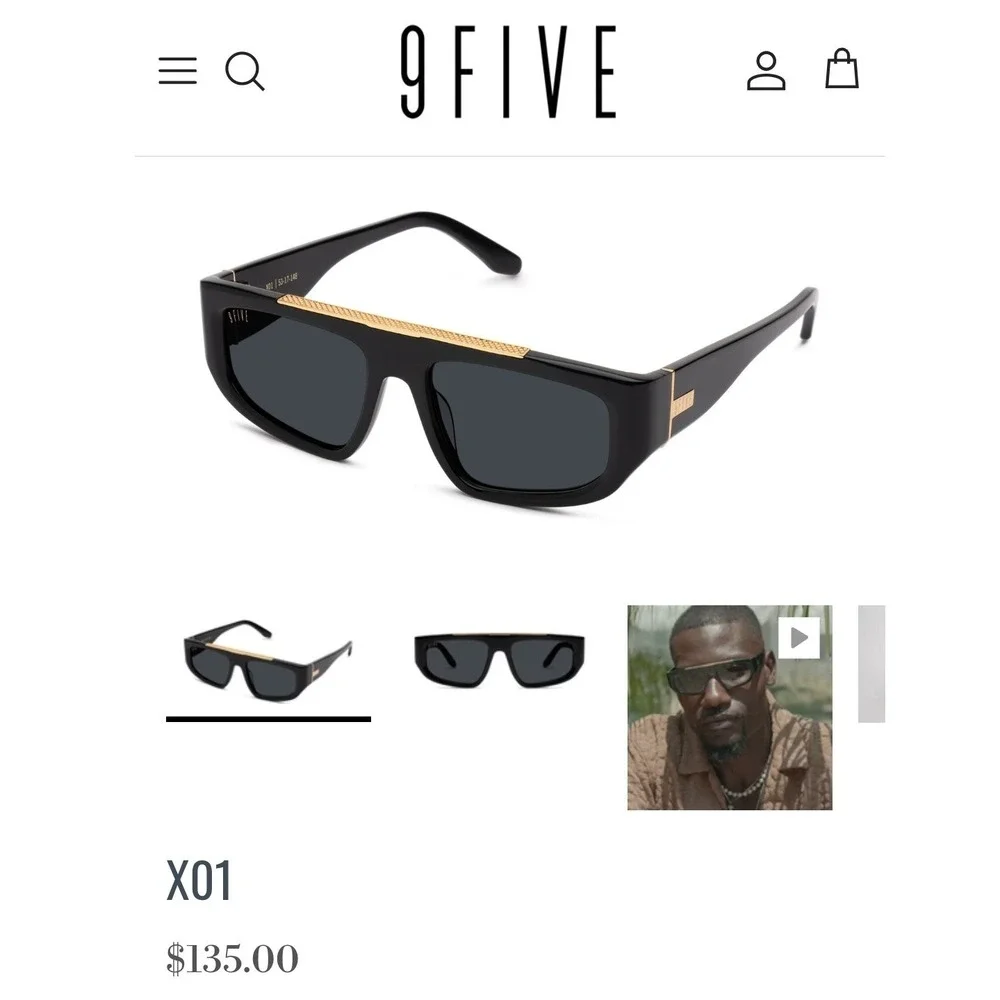 NIOB 9FIVE X01 Black Sunglasses Gold Trim Square Flat Top Mens Womens UV Protect